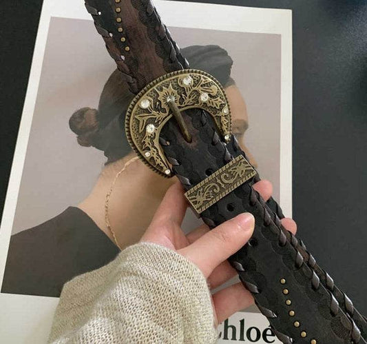 Vintage Distressed Rivet Belt - Stylish Cowhide Accessory for Fashion Lovers - Buy Center