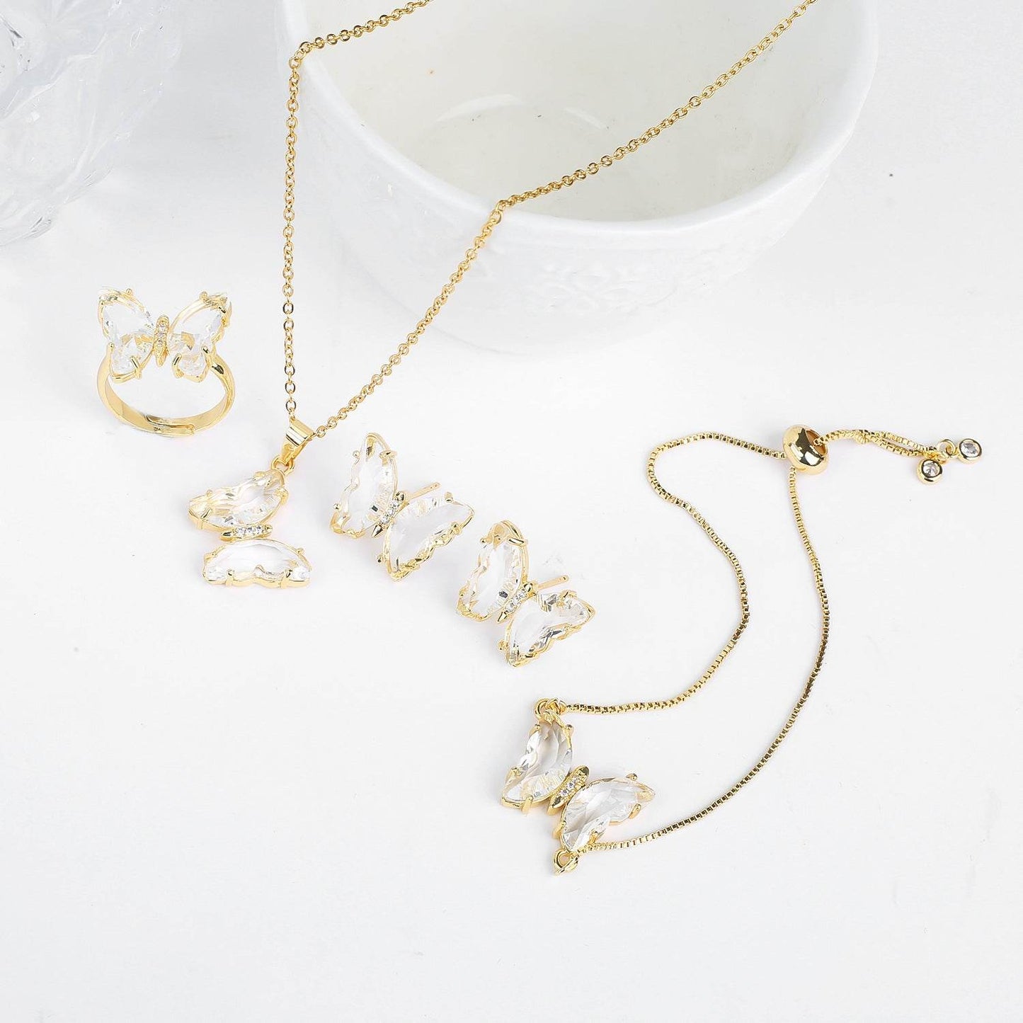 Buycenter Lucky Crystal Butterfly Jewelry Set - Necklace, Earrings & More - Buy Center