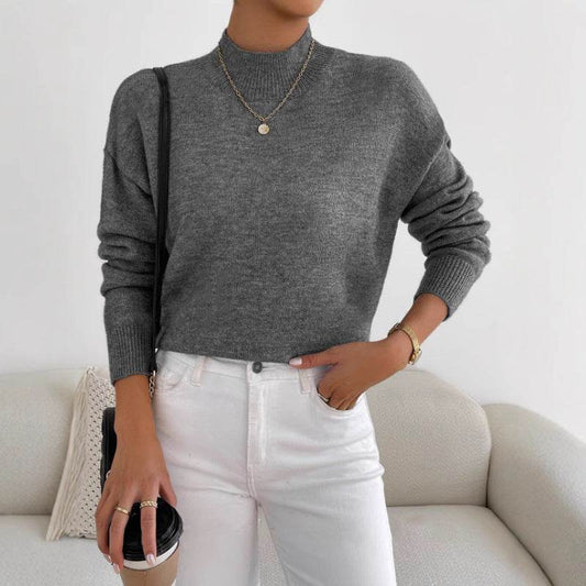 Women's Loose Knitted Pullover - Trendy High Collar Fashion Top for Winter - Buy Center