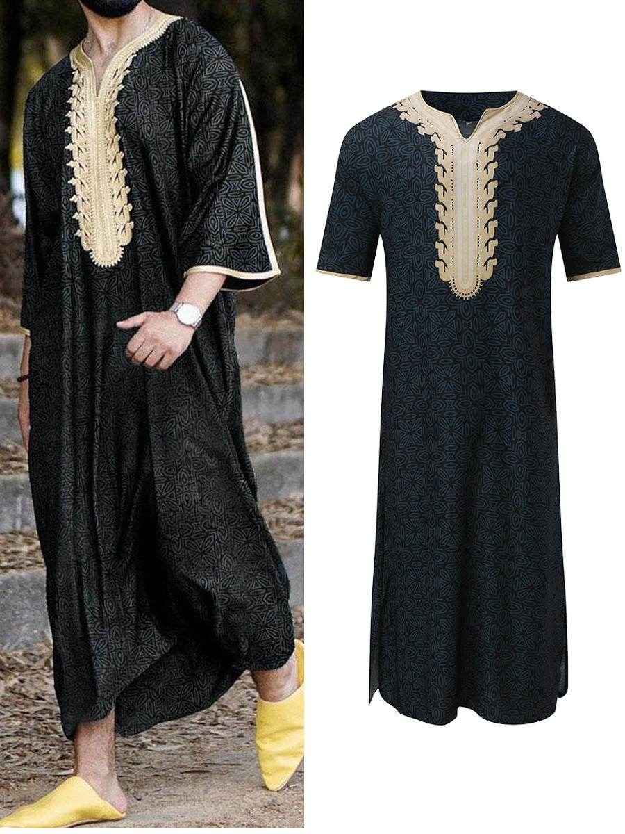 Arab Ethnic Style Short Sleeve Rompers for Men - Sizes M to 4XL
