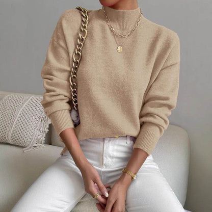 Women's Loose Knitted Pullover - Trendy High Collar Fashion Top for Winter - Buy Center