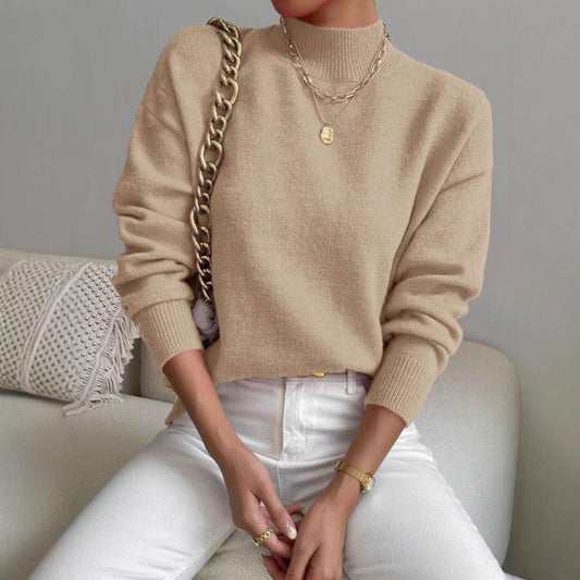 Women's Loose Knitted Pullover - Trendy High Collar Fashion Top for Winter - Buy Center