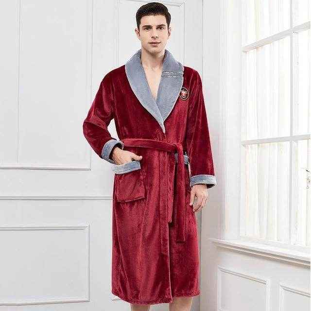 Elegant Winter Flannel Robe Gown - Cozy Men’s Sleepwear for 2025