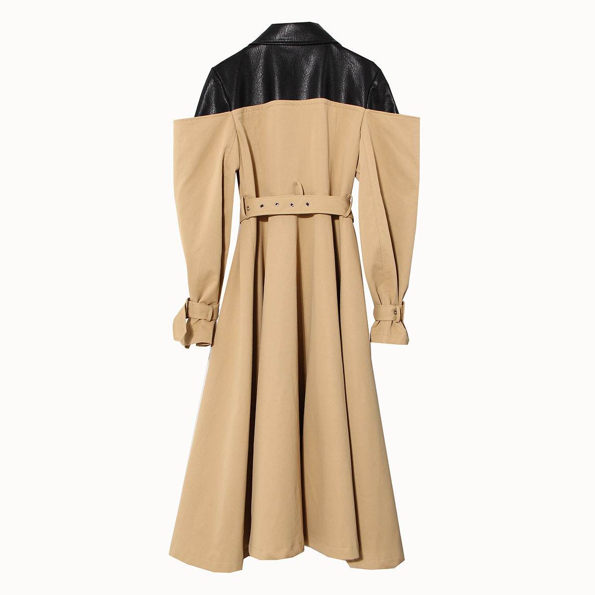 Buycenter Women's Double Breasted Overknee Coat - Stylish Khaki & Black - Buy Center