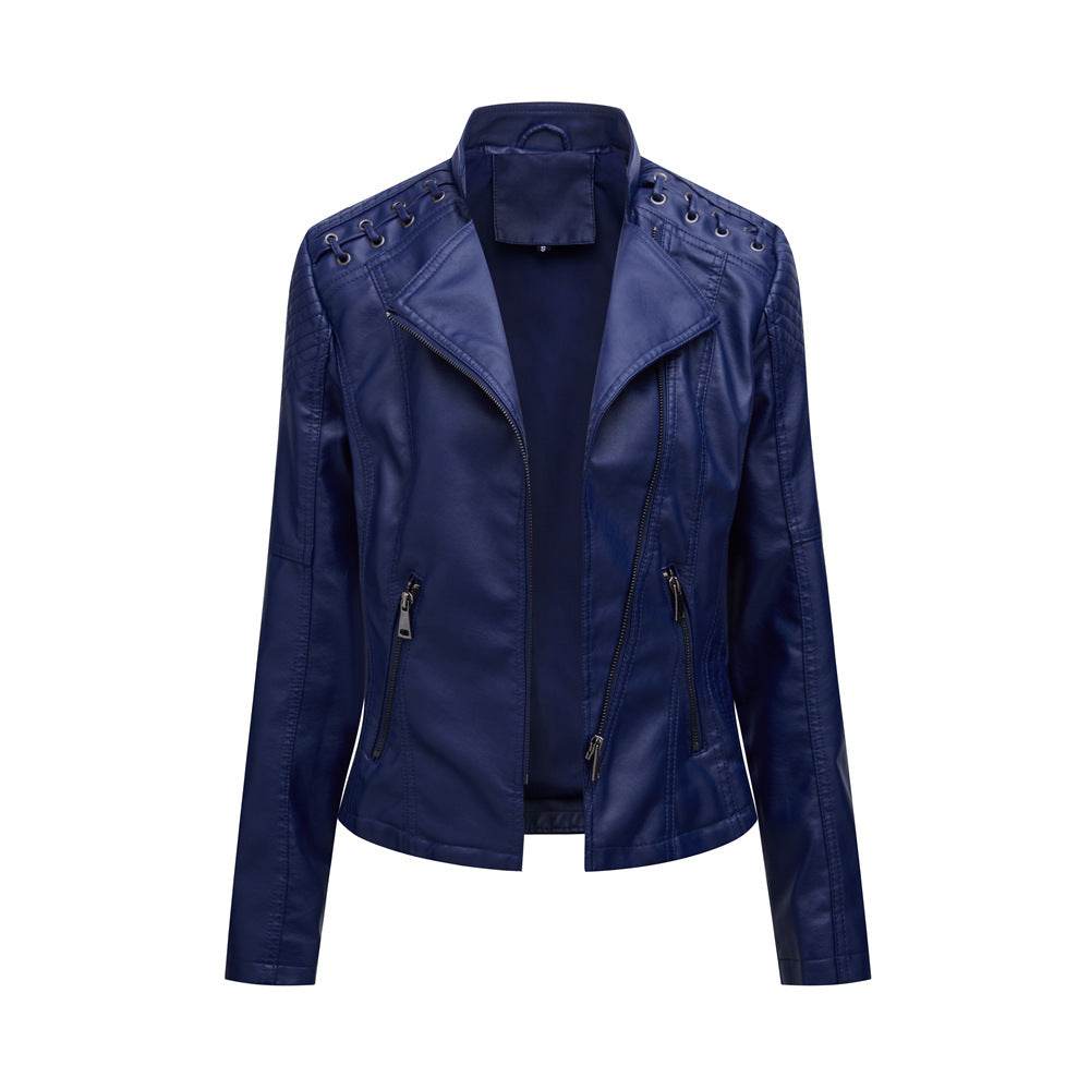 Buycenter Women's Slim PU Leather Jacket - Short Motorcycle Style - Buy Center
