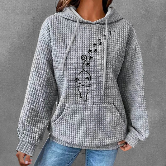 Women's Olive Green Hooded Waffle Sweater - Trendy Patchwork Design - Buy Center
