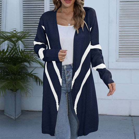 Buycenter Geometric Knitted Sweater Coat - Stylish Cardigan in Black & Blue - Buy Center