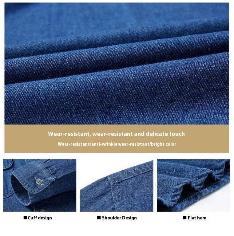 Buycenter Men's Loose Long Sleeve Denim Coat - Soft Cotton Autumn Shirt - Buy Center