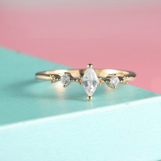 Rose Gold Horse Eye Diamond Ring - Elegant Engagement Ring for Women - Buy Center