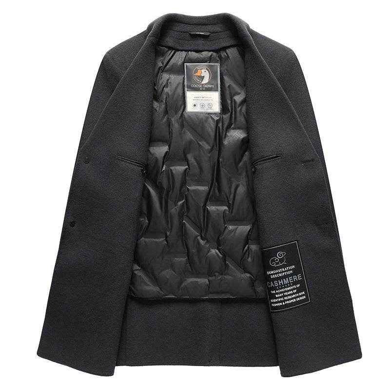 Handmade Woolen Mid-Length Coat - Goose Down Liner & Stylish Design