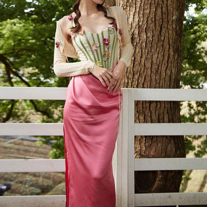 Buycenter Retro Floral Fishbone Bra Dress - Sleeveless Long Jumpsuit - Buy Center