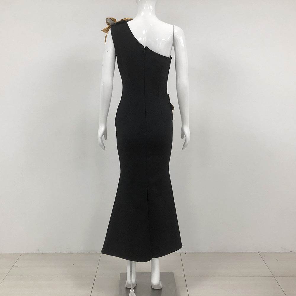 Elegant Slim-Fit Bandage Maxi Dress - Golden Flower Bridesmaid Style - Buy Center