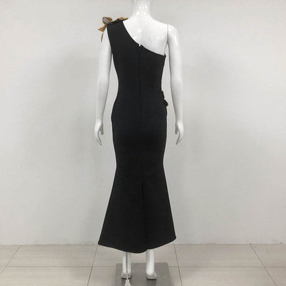 Elegant Slim-Fit Bandage Maxi Dress - Golden Flower Bridesmaid Style - Buy Center