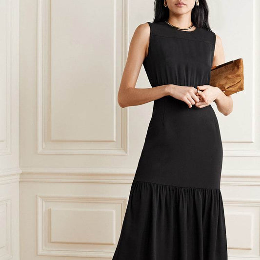 Buycenter Black Round Neck Sleeveless Dress - Elegant Long Skirt for Ladies - Buy Center