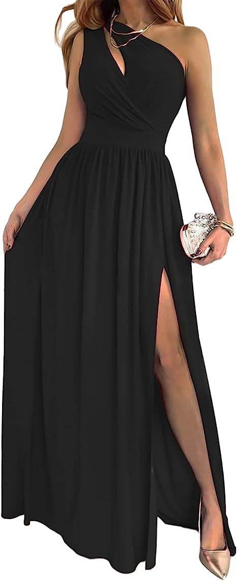 Women's One Shoulder Maxi Dress - High Split Cutout Elegant Style - Buy Center