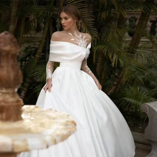 Elegant Satin Wedding Dress - Long Sleeve Raglan Tutu Skirt, Size S-XXXXL - Buy Center