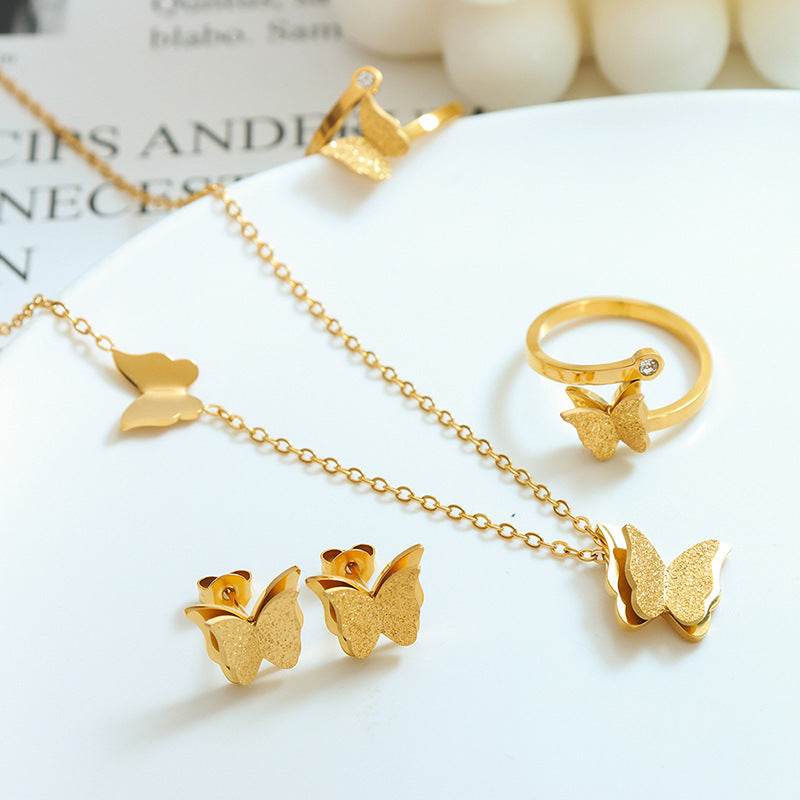 Cute Butterfly Titanium Steel Jewelry Set - Necklace, Earrings & Rings - Buy Center