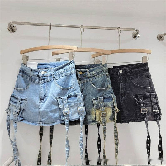 Spring & Summer Denim Short Skirt - A-Line, Hip-Wrapped Style 2025 - Buy Center