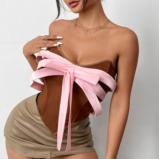 Bow Tube Top Backless Vest - Trendy Fishbone Camisole for Summer 2025 - Buy Center