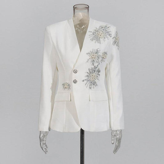 Buycenter Rhinestone Solid Color Blazer for Women - Stylish & Elegant - Buy Center