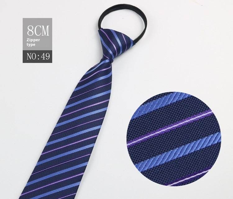Black Striped Blue Business Tie - Lazy Zip Closure for Easy Wear - Buy Center