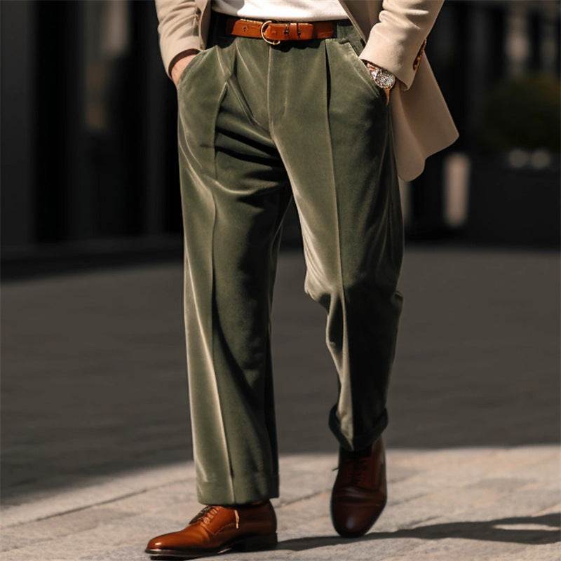 Men's Formal Velvet Trousers - Stylish Straight Fit, Multiple Colors - Buy Center