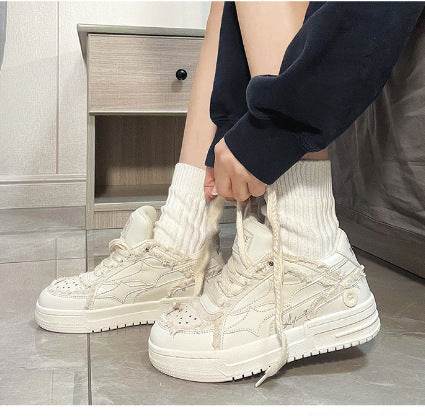 Korean Style Casual White Shoes - Breathable Leather, Round Toe Design - Buy Center