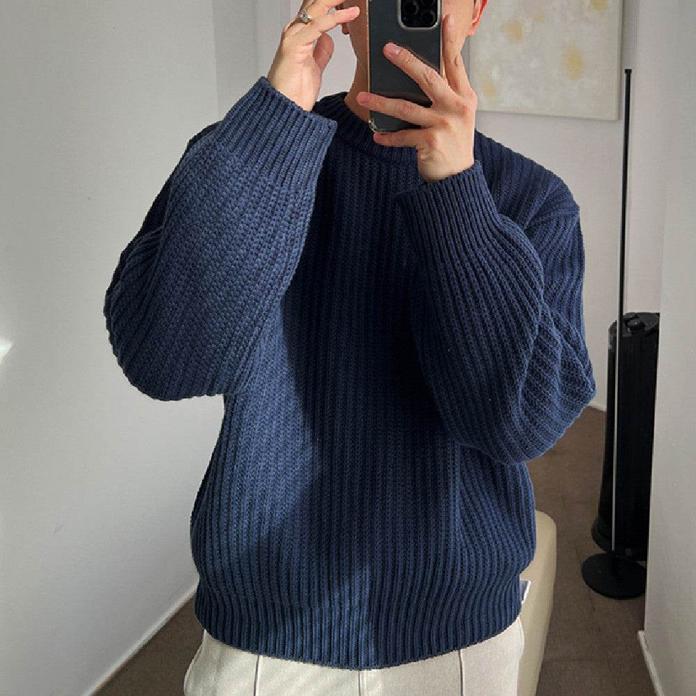 Buycenter Men's Round Neck Sweater - Dark Blue, Comfortable Fit - Buy Center