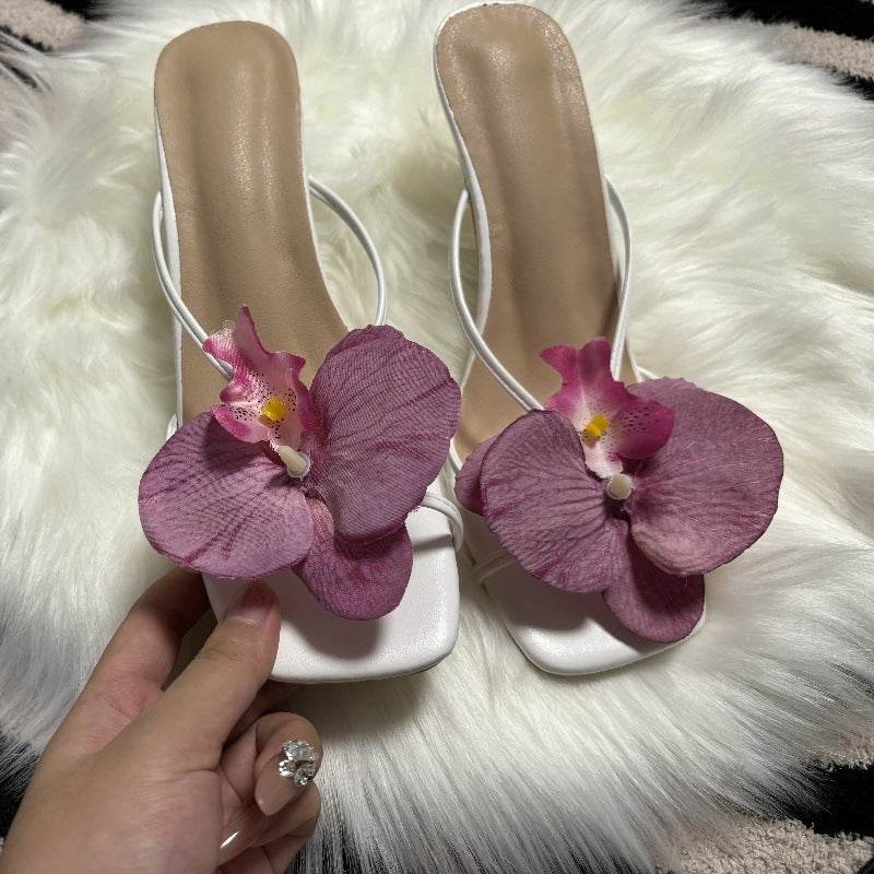 Stylish Flower Beach Slippers - Women's Square Toe Sandals in Pink & Blue - Buy Center