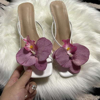 Stylish Flower Beach Slippers - Women's Square Toe Sandals in Pink & Blue - Buy Center