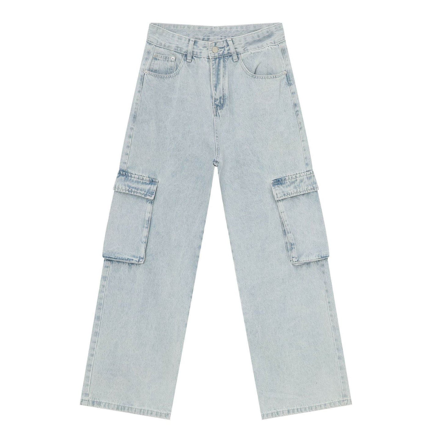 Retro Light Blue Cargo Jeans for Men - Trendy Korean Style, Loose Fit - Buy Center