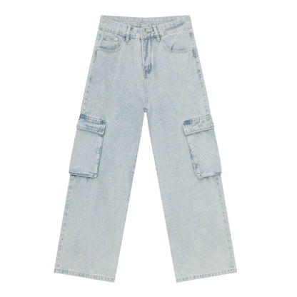 Retro Light Blue Cargo Jeans for Men - Trendy Korean Style, Loose Fit - Buy Center