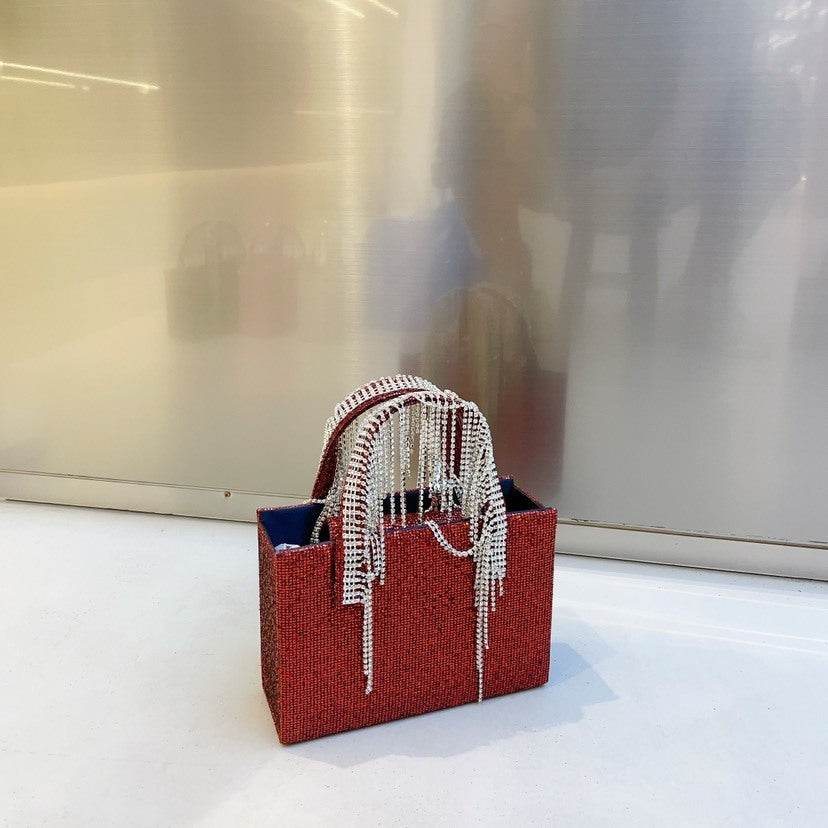 Portable Rhinestone Tassel Chain Square Bag - Trendy Evening Accessory - Buy Center
