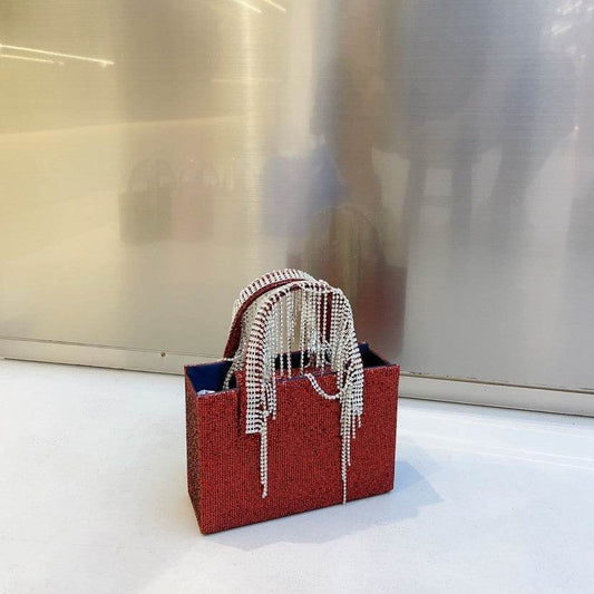 Portable Rhinestone Tassel Chain Square Bag - Trendy Evening Accessory - Buy Center