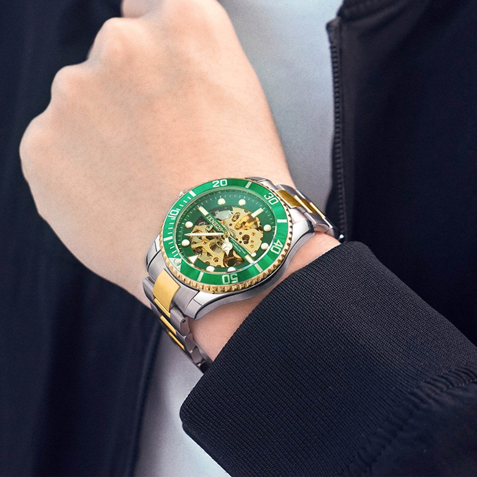 Buycenter Waterproof Men's Mechanical Watch - Stylish Gold and Black Design - Buy Center