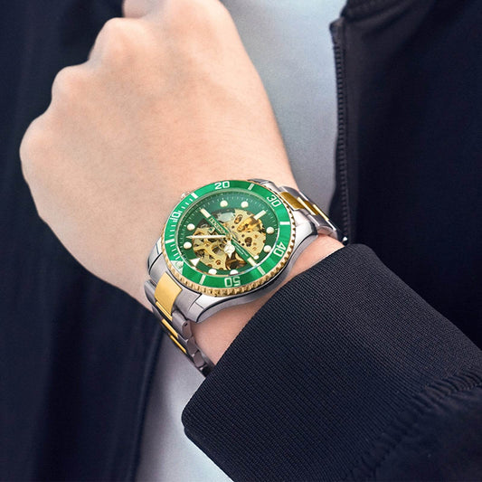 Buycenter Waterproof Men's Mechanical Watch - Stylish Gold and Black Design - Buy Center