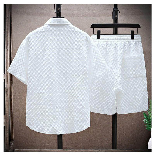 Buycenter Men's Casual Short-Sleeved Summer Suit - Loose Fit, Geometric Style - Buy Center
