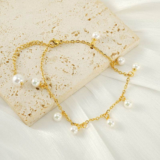 Fashion Stainless Steel Pearl Anklet - Chic Tassel Design for Any Occasion - Buy Center