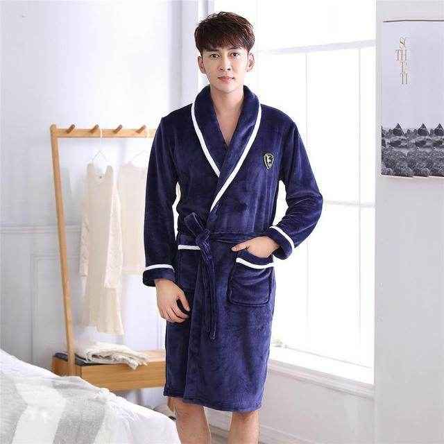 Elegant Winter Flannel Robe Gown - Cozy Men’s Sleepwear for 2025