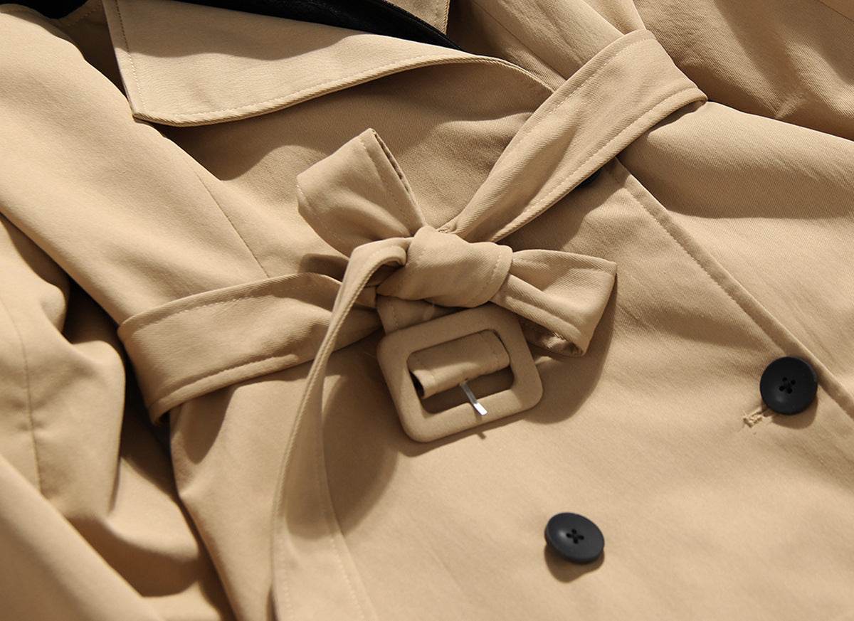 Buycenter Women's Double Breasted Overknee Coat - Stylish Khaki & Black - Buy Center