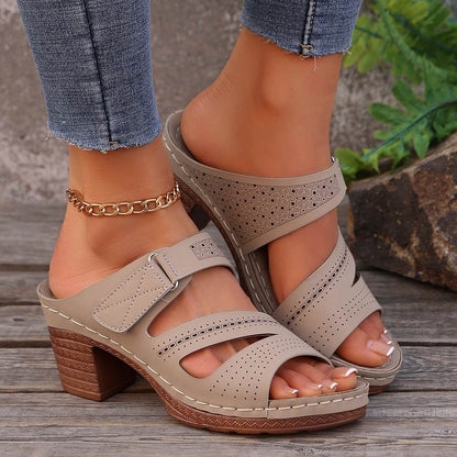 Buycenter Summer Square-Heeled Peep-Toe Slides - Comfortable Casual Slippers - Buy Center