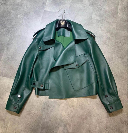 Women's Genuine Leather Sheepskin Jacket - Chic Loose-Fit Short Coat - Buy Center