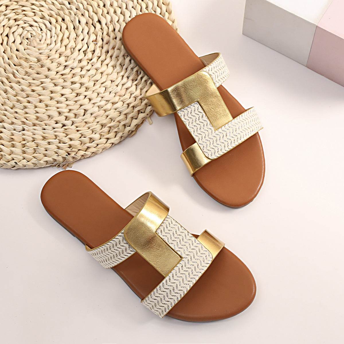 Buycenter Women's Brown Square Toe Sandals - Simple Fashion, Various Colors - Buy Center