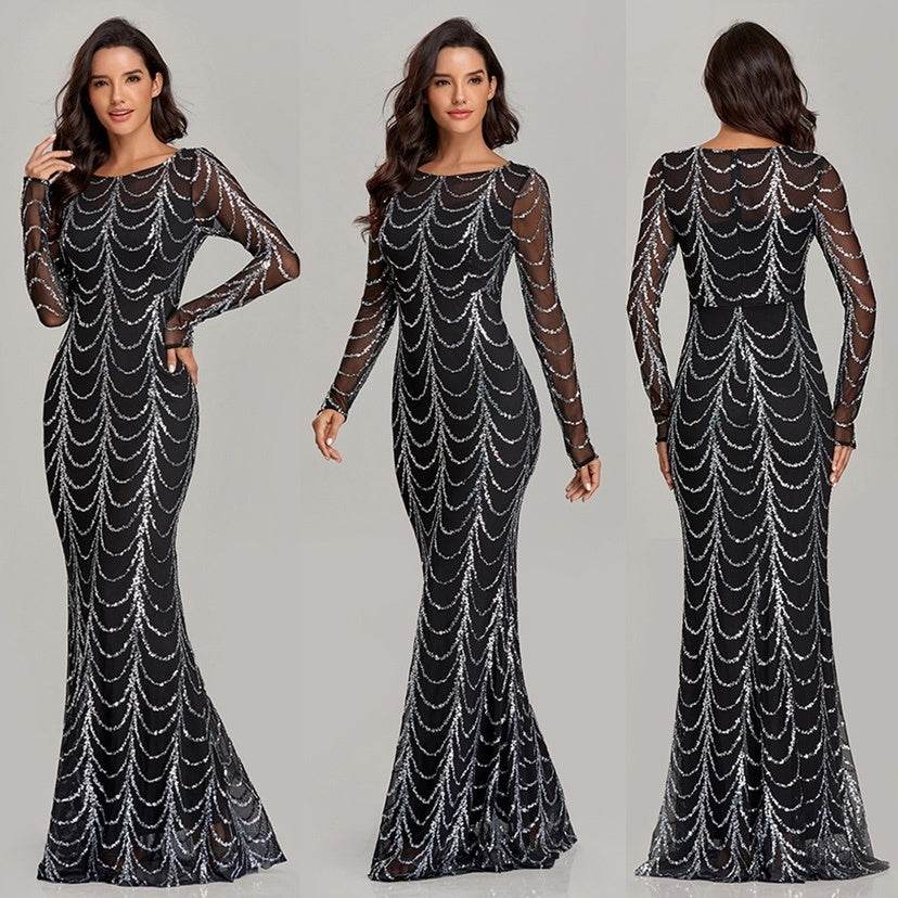 Buycenter Sequin Maxi Dress - Long Sleeve Evening Party Dress for Women - Buy Center