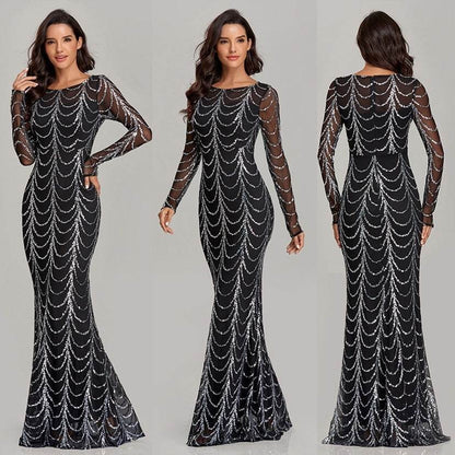 Buycenter Sequin Maxi Dress - Long Sleeve Evening Party Dress for Women - Buy Center