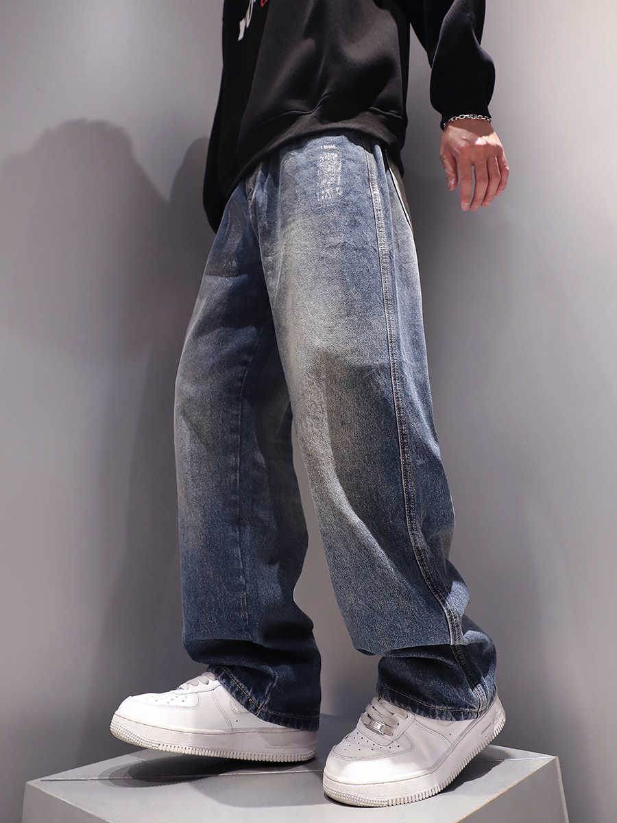 Washed-out Vintage Men's Loose Jeans - Dark Blue, Straight Fit for Comfort - Buy Center