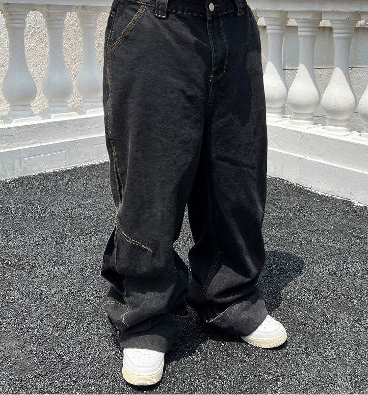 Solid Color Casual Jeans - Retro Straight-Leg Pants for Trendy Men - Buy Center