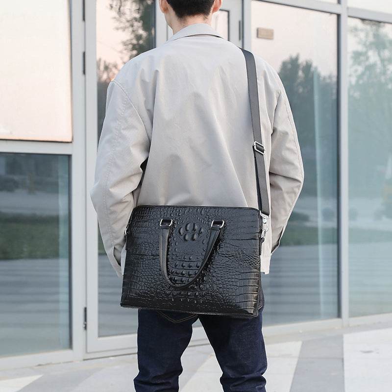 Stylish Men's Crocodile Pattern Briefcase - Genuine Leather Luxury Bag - Buy Center