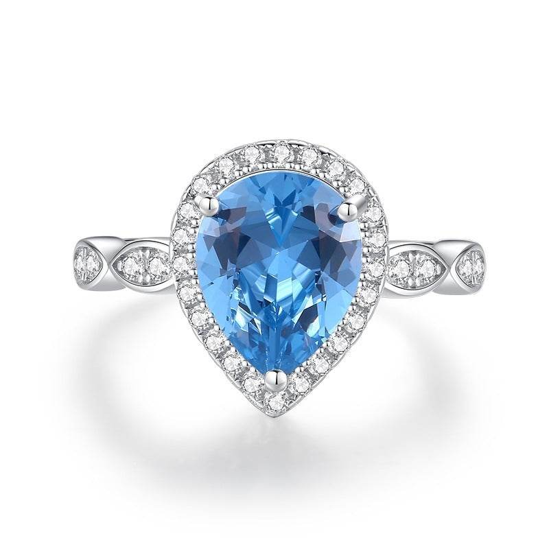 S925 Sterling Silver Colored Gems Ring - Ocean Blue & Red Accents - Buy Center