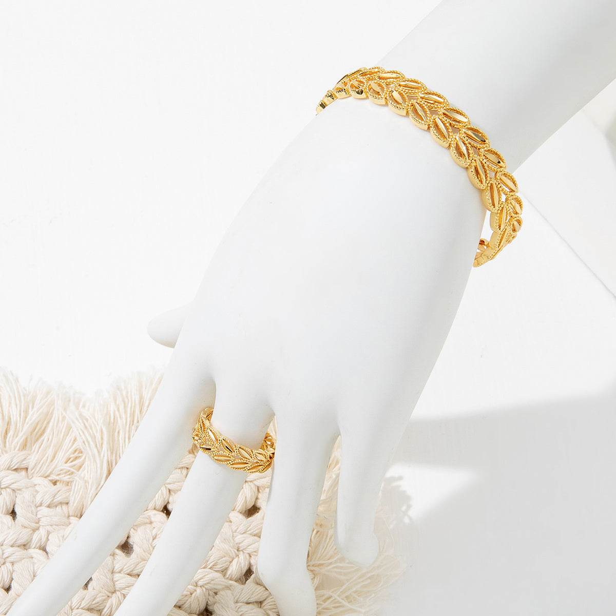 Elegant Gold Plated Bracelet & Ring Set - Vintage Fashion Jewelry 2025 - Buy Center